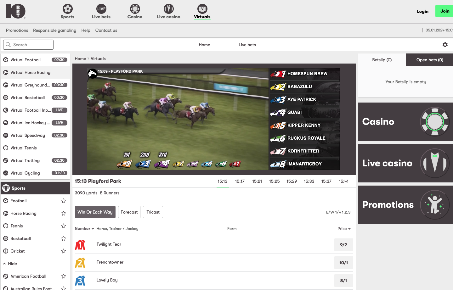 10Bet virtual racing betting