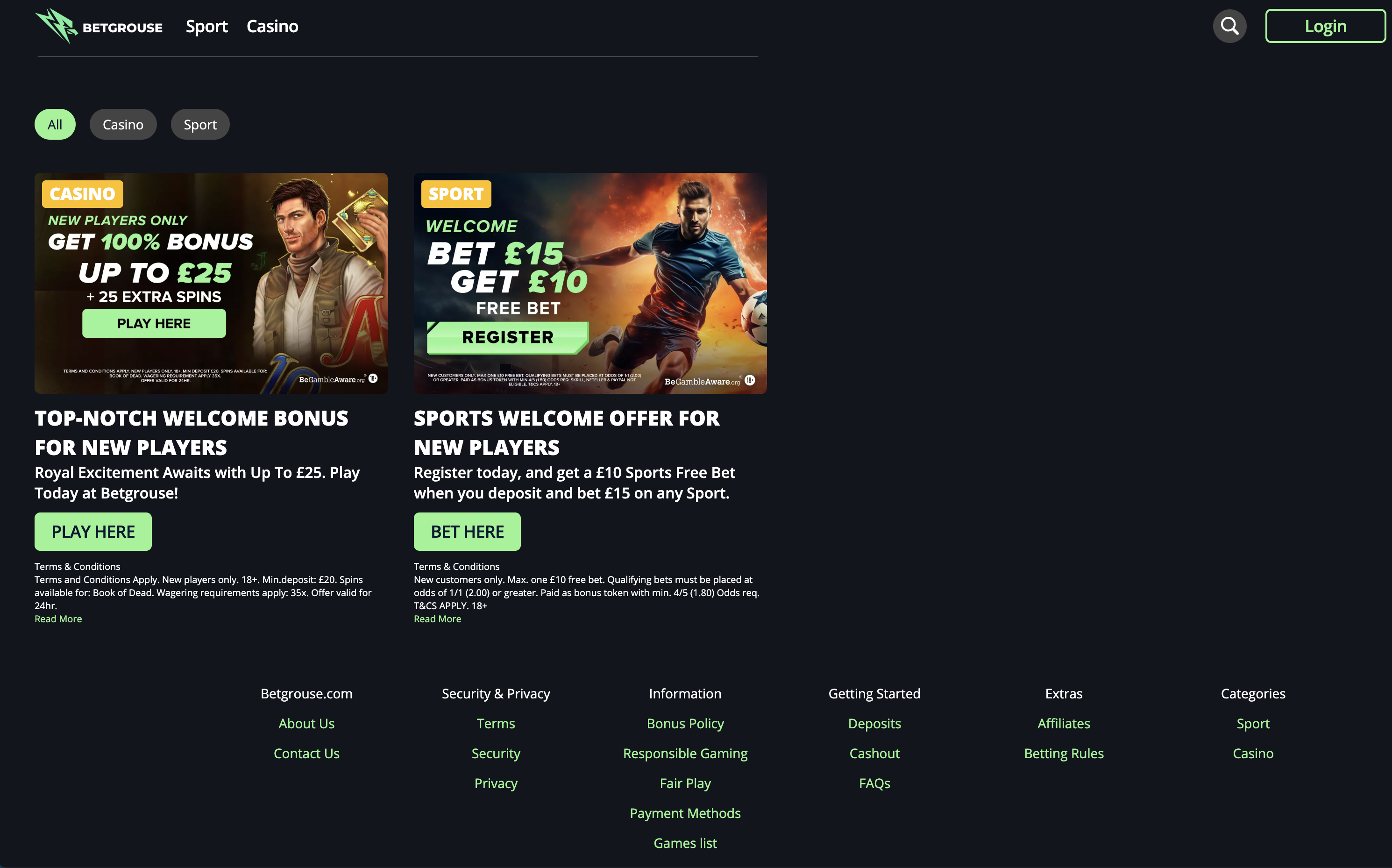 Betgrouse promotions page