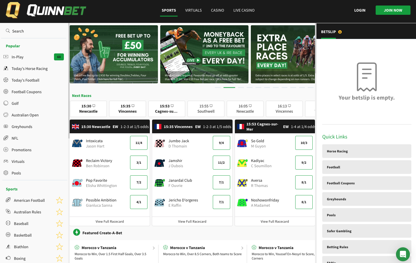 QuinnBet home page