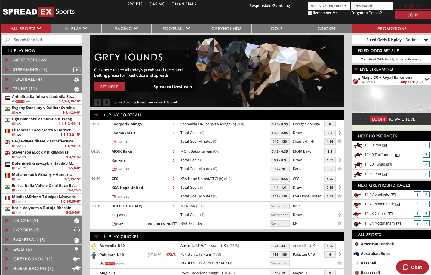 Spreadex homepage betting page