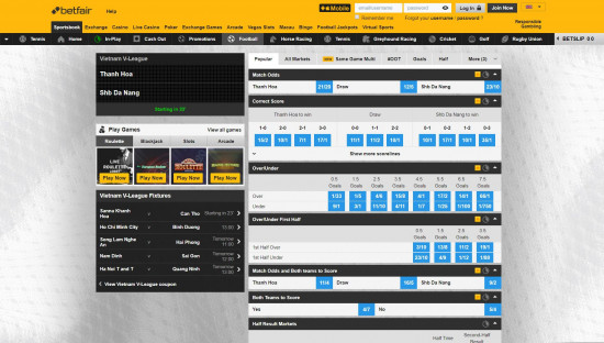 Betfair desktop