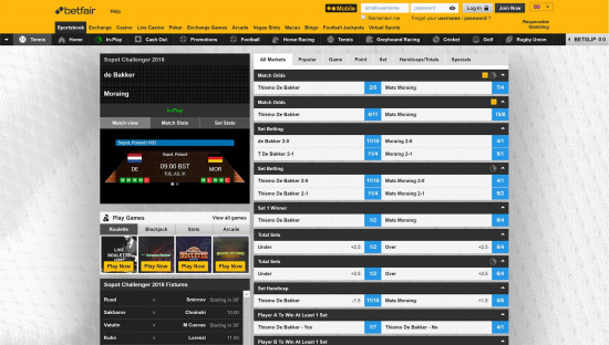 Betfair Review - Betfair Desktop Tennis betting Betfair desktop