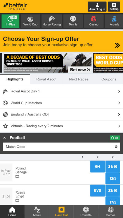 Betfair mobile app