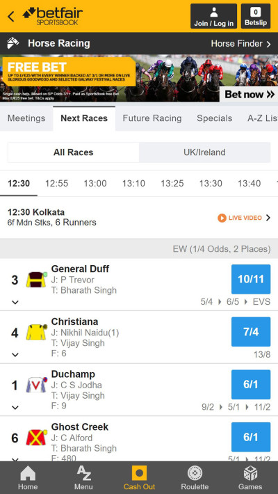 Betfair mobile app