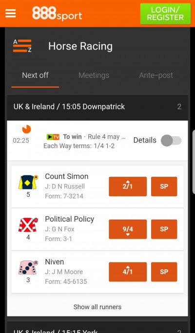 888 sport android app - horse racing 888Sport android app