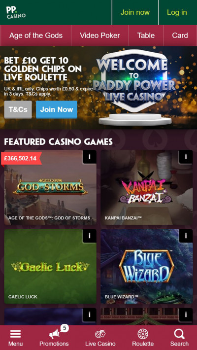 Paddy Power Casino mobile app