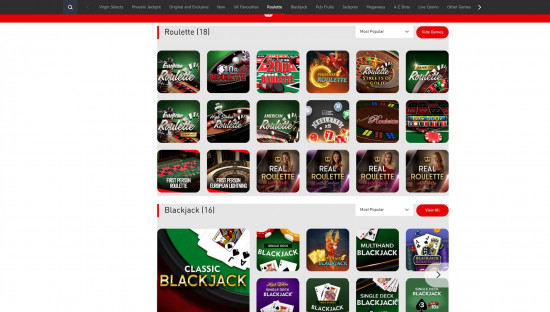 Virgin Bet Casino desktop