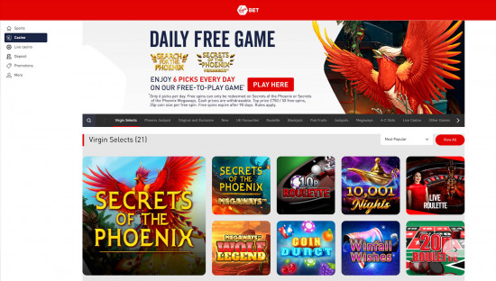 Virgin Bet Casino desktop