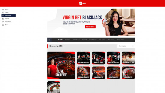 Virgin Bet Casino desktop
