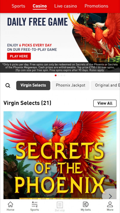 Virgin Bet Casino mobile app
