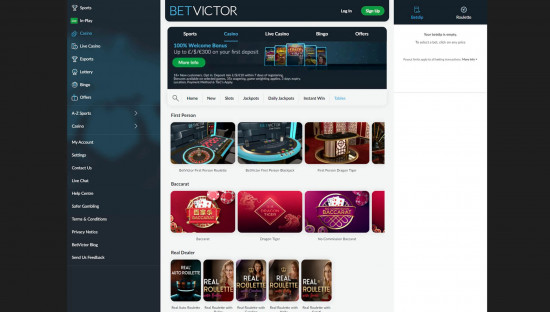 BetVictor Casino desktop