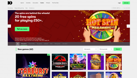 10bet Casino desktop screenshot-1